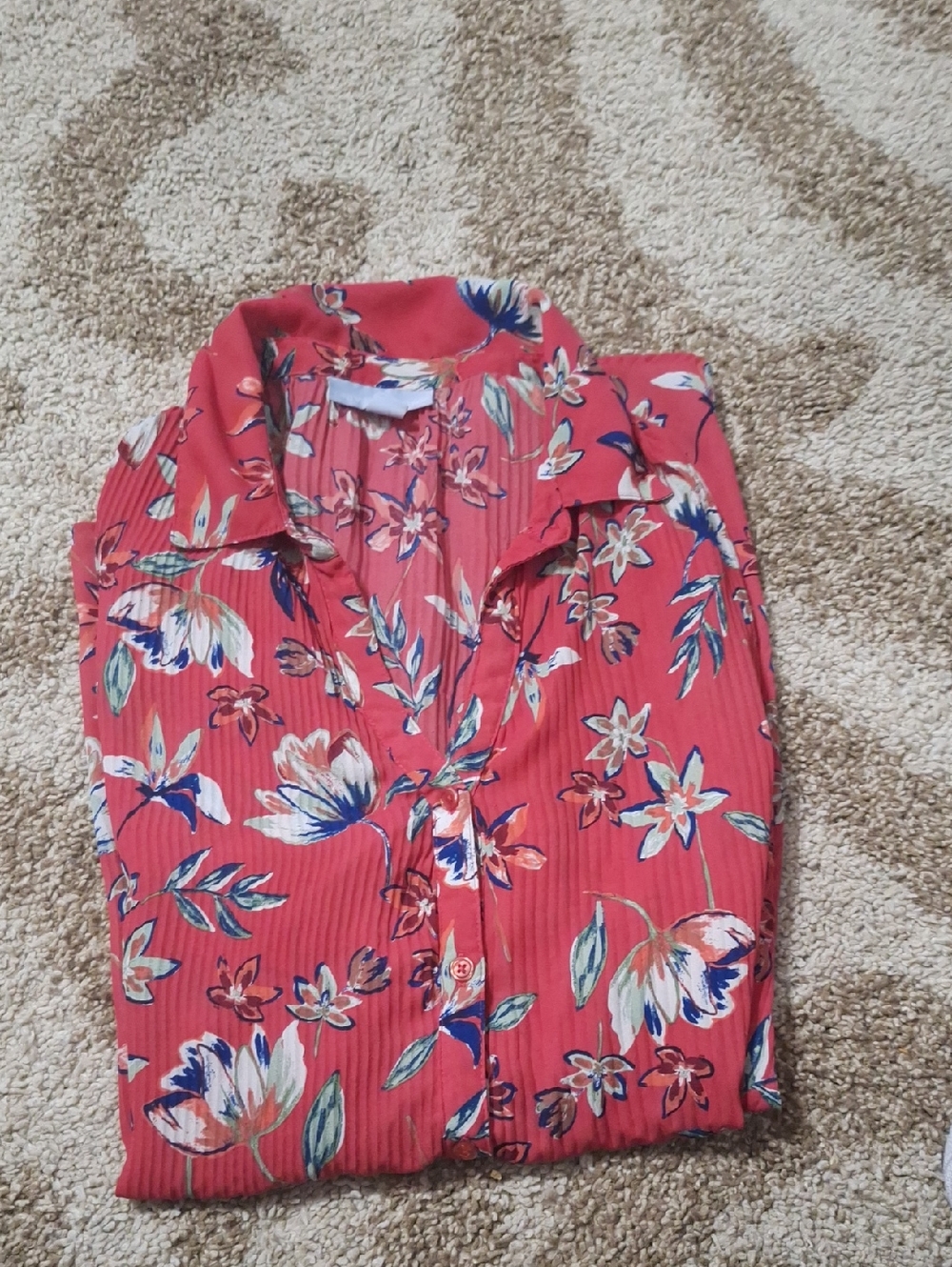 Floral Button-Up Blouse in Coral Pink by Only Necessities. 22/24